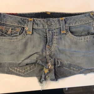 True Religion Super T Denim Joey Cut Off Shorts